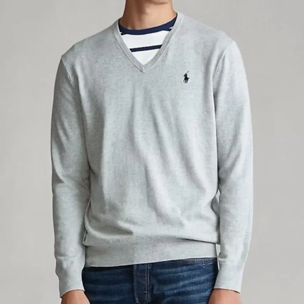 Polo Ralph Lauren gray v neck Pima cotton embroidered sweater